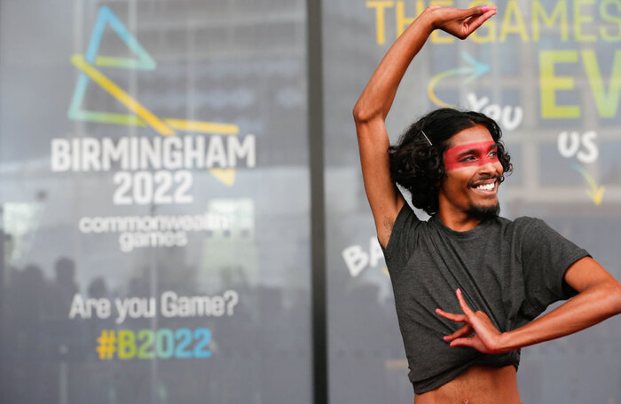 A performer from Sampad Arts taking part in the launch celebrations. Photo:Miles Willis/Getty Images