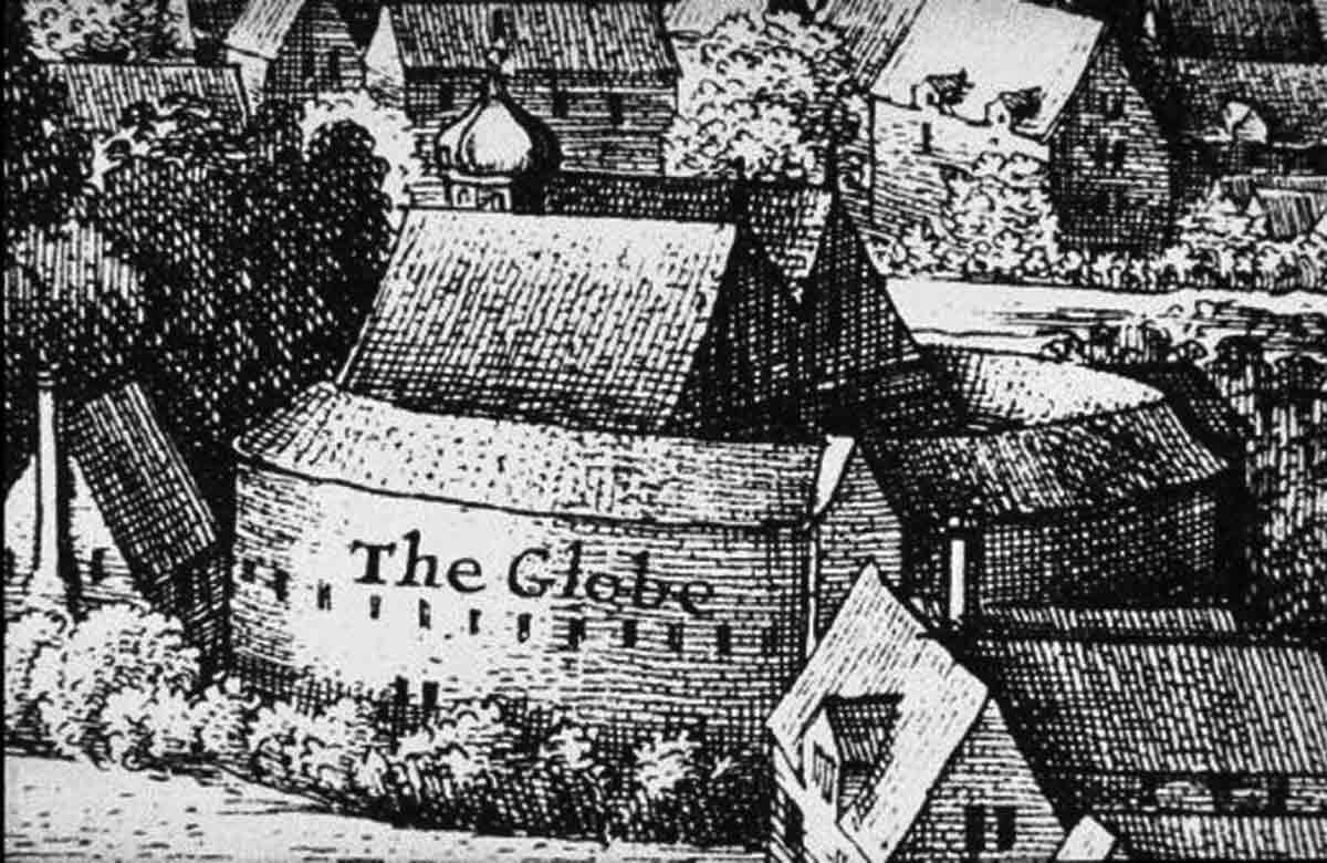 The Second Globe Theatre from Hollar's View of London, 1647, a map drawn by Wenceslaus Hollar