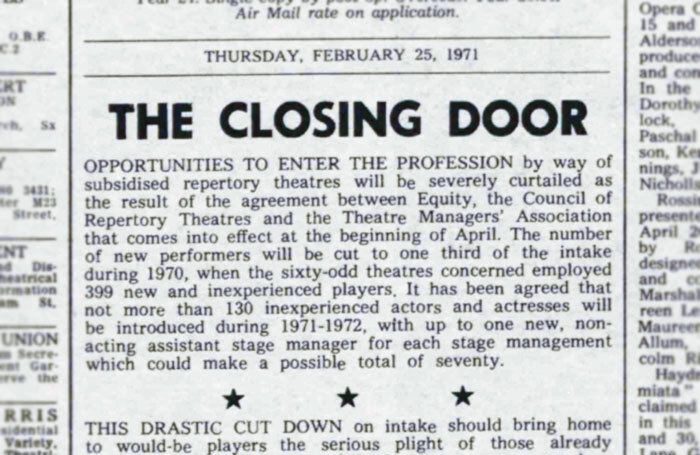 Clipping from the February 25, 1971 edition of The Stage