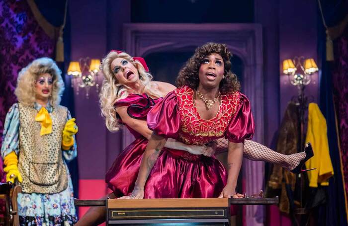 Holly Stars, Courtney Act and Monét X Change in Death Drop at London’s Garrick Theatre. Photo: Tristram Kenton
