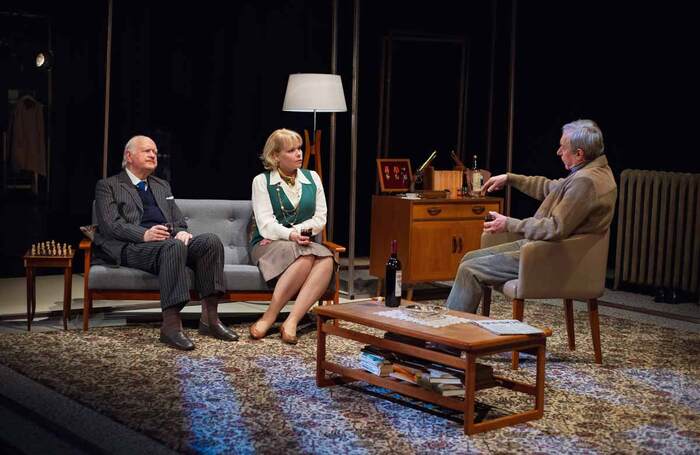 Oliver Ford Davies, Sara Crowe and Stephen Boxer in A Splinter of Ice. Photo: James Findlay