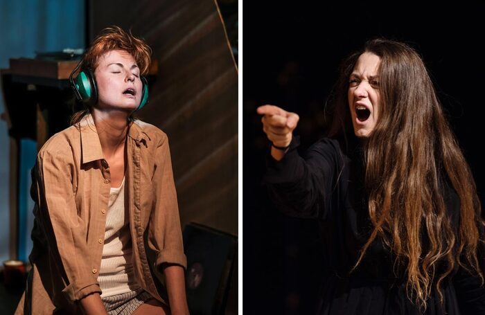 Clare-Louise English in Earshot, currently in development (photo: Chris Daw) and Sophie Stone in Fair Is Foul (photo: David Monteith-Hodge)