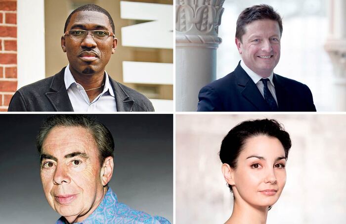 Clockwise from top left: Kwame Kwei-Armah (photo: Richard Anderson), Alex Beard, Tamara Rojo and Andrew Lloyd Webber (photo: John Swannell)