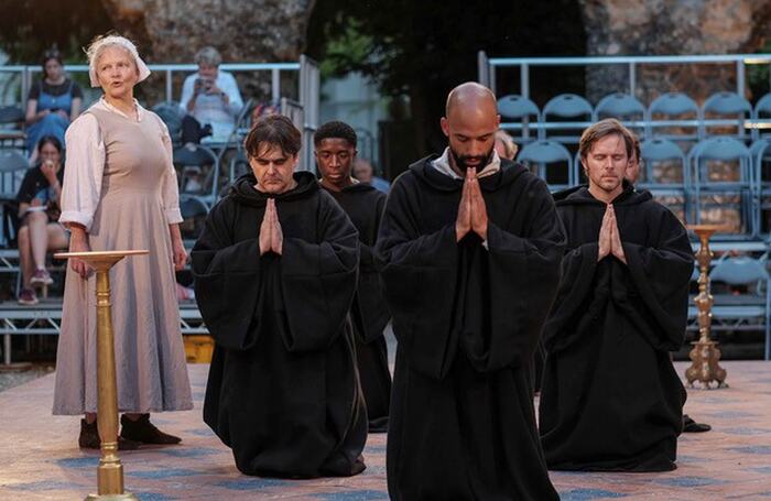 Joanne Howarth, Nathan Ives-Moiba and the ensemble in The Last Abbot of Reading. Photo: Pieter Lawman