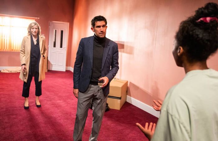 Claire Price, Bo Poraj and Shannon Hayes in Raya at Hampstead Theatre. Photo: Tristram Kenton