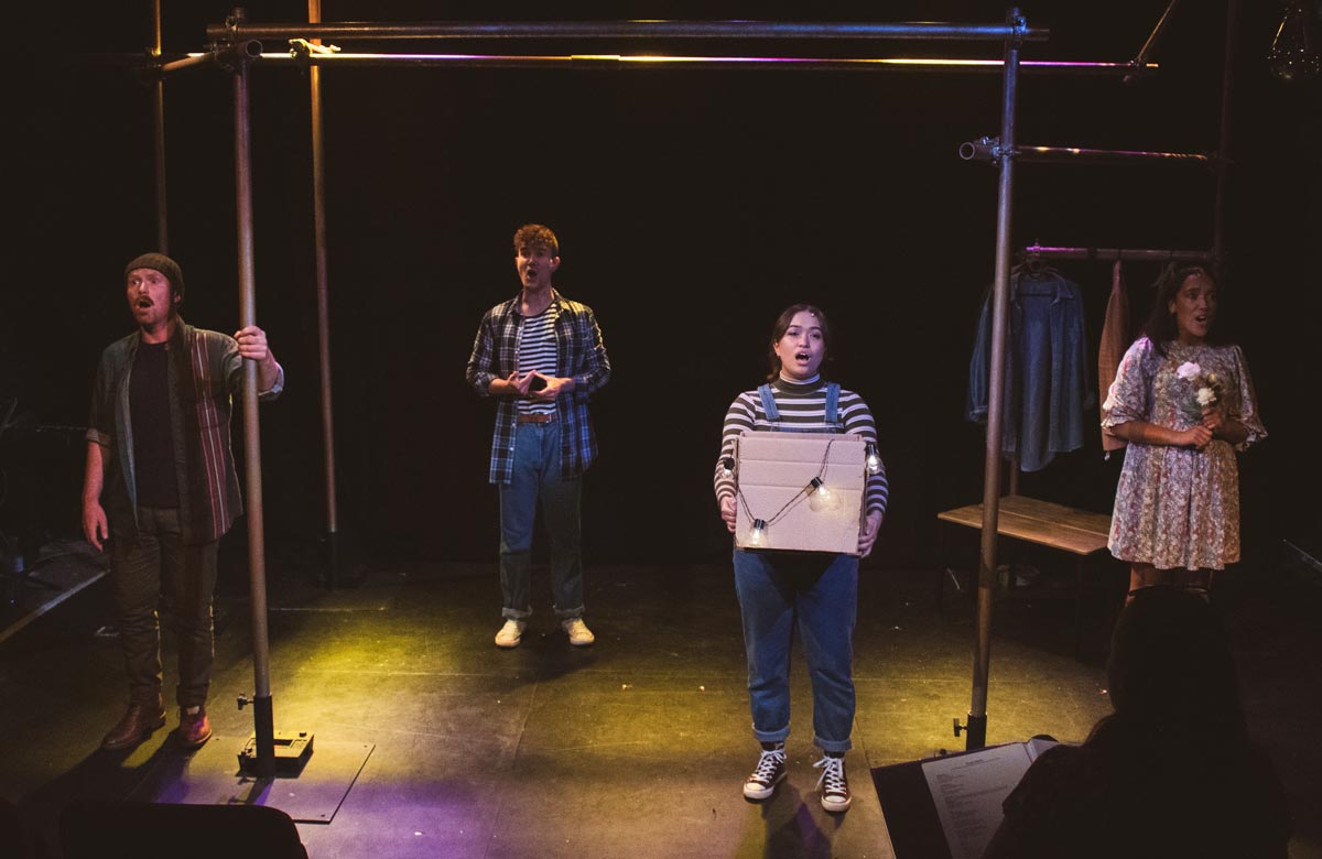 Andrew Patrick-Walker, Aidan Harkins, Nicola Espallardo and Grace Mouat in From Here. Photo: Lucy Gray