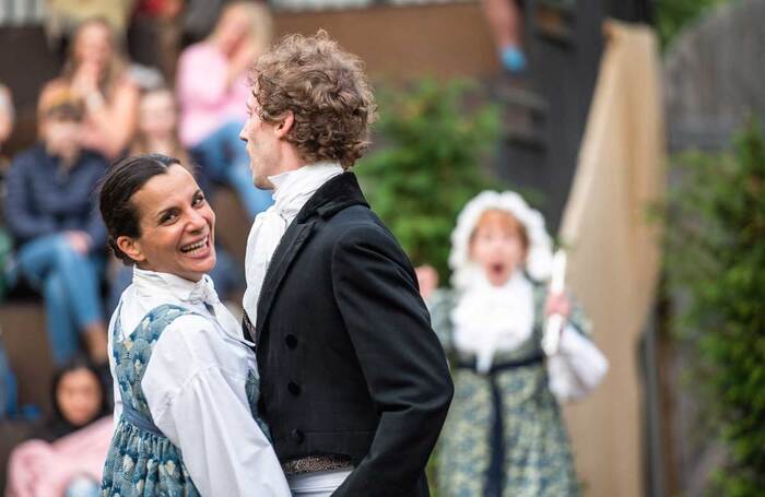 Suzanne Ahmet and Perry Moore in Pride and Prejudice at Grosvenor Park Open Air Theatre. Photo: Ant Clausen