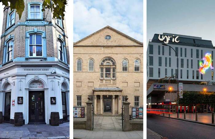 Left to right: London's Finborough Theatre, the Lawrence Batley Theatre in Huddersfield and the Lyric Hammersmith. Photos: Doug Mackie/Peter Boyd/Jim Stephenson