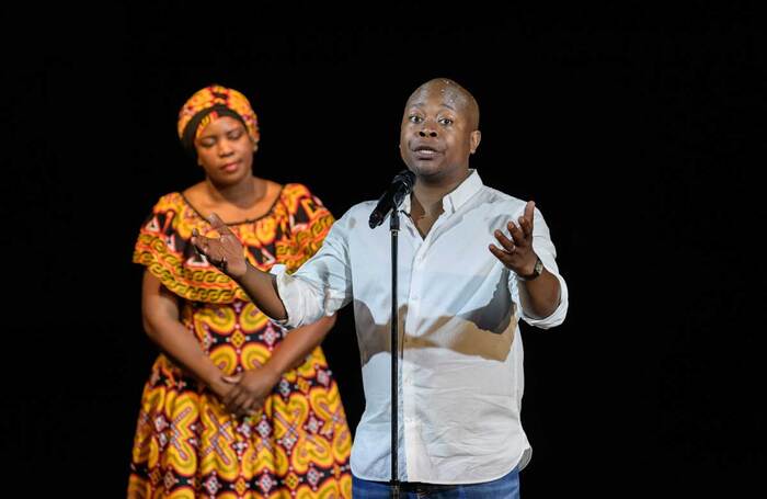 Millie Chapanda and Tonderai Munyevu in Mugabe, My Dad and Me at York Theatre Royal. Photo: Jane Hobson