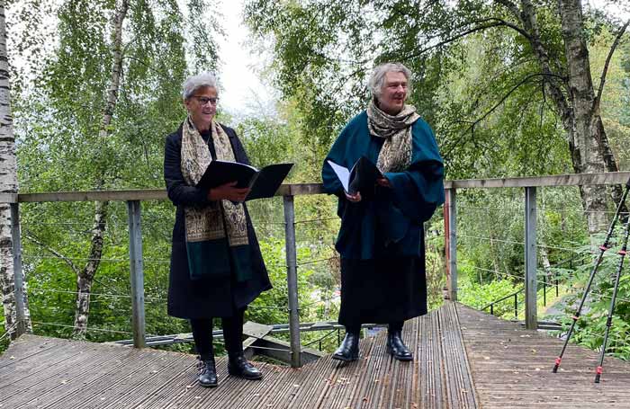 Lesley Orr and Jo Clifford in The Covid Requiem at Pitlochry Festival Theatre. Photo: Rhys Watson