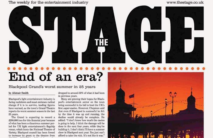 A clipping from The Stage front page of September 21, 2006