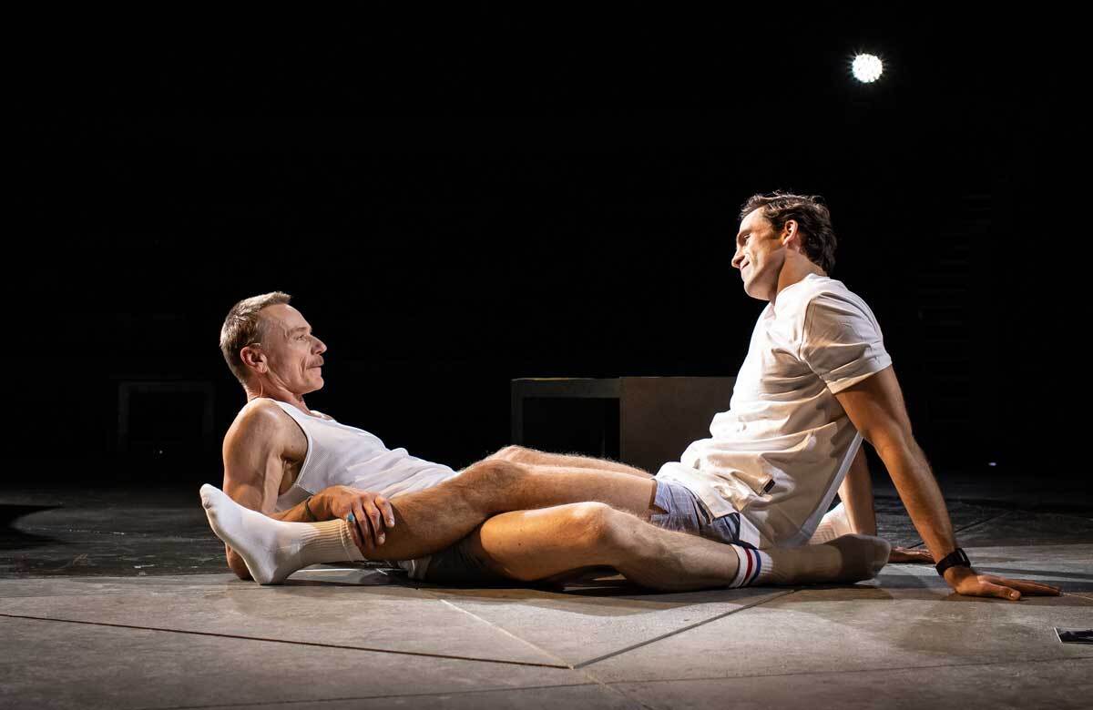 Ben Daniels and Dino Fetscher in The Normal Heart at the National Theatre, London. Photo: Helen Maybanks