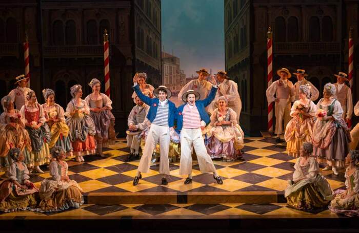 Mark Nathan and William Morgan with the company of Scottish Opera's The Gondoliers. Photo: James Glossop