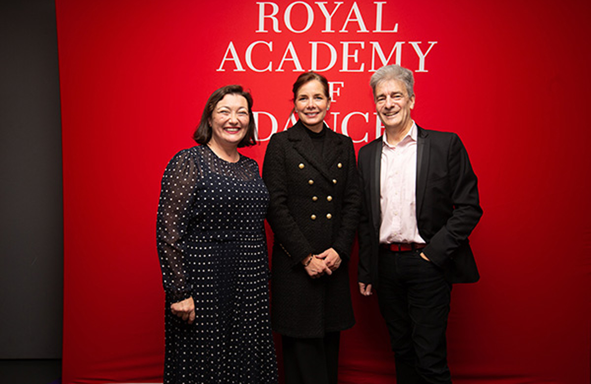 BRB chief executive Caroline Miller, RAD president Darcey Bussell and RAD artistic director Gerard Charles