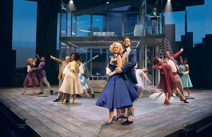 Kimberley Walsh and Jay McGuiness (centre) in Sleepless at Troubadour Wembley Park Theatre, the first musical to open after the pandemic started. Photo: Alastair Muir.