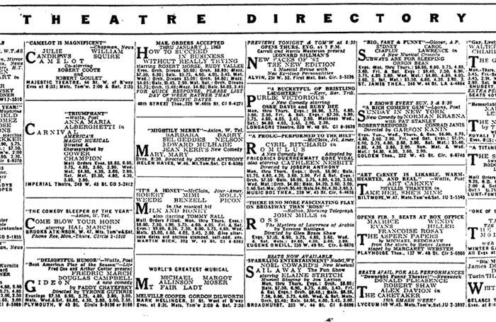 Theatregoers of the 1960s had to be more vigilant about what time to be in their seats due to the varied curtain times