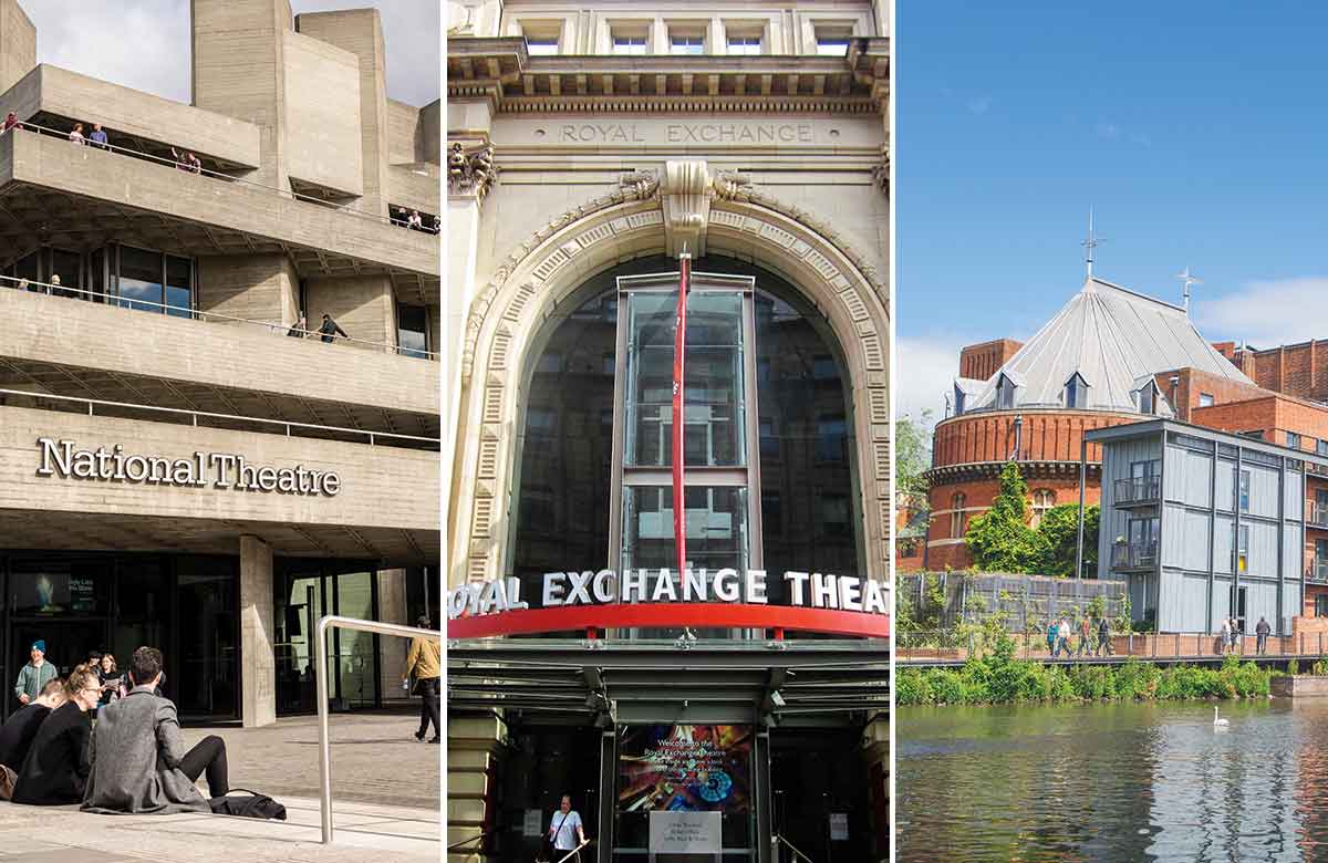 London's National Theatre, Manchester Royal Exchange and the Royal Shakespeare Company. Photos: Shutterstock/RSC/Catherine Gerbrands