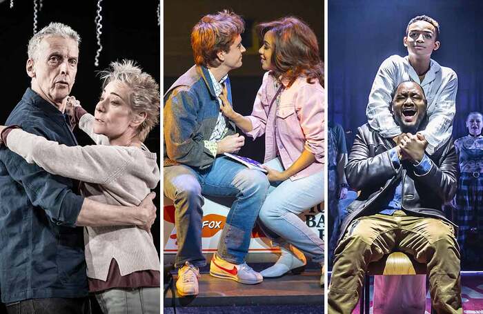 Peter Capaldi and Zoe Wanamaker in Constellations, Olly Dobson and Courtney-Mae Briggs in Back to the Future the Musical and Dom Hartley Harris and Alex Thomas-Smith in Rent. Photos: Marc Brenner/Sean Ebsworth Barnes/Pamela Raith 