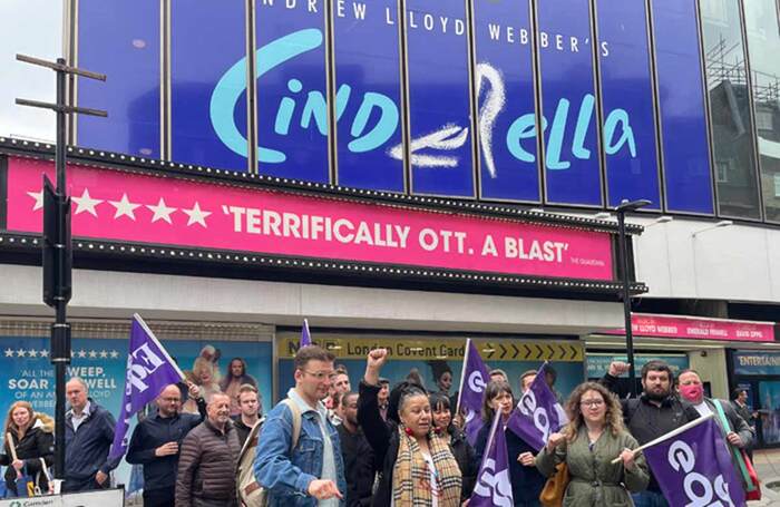 Around 60 people attended a protest outside the Gillian Lynne Theatre against the handling of the closure of Andrew Lloyd Webber's Cinderella