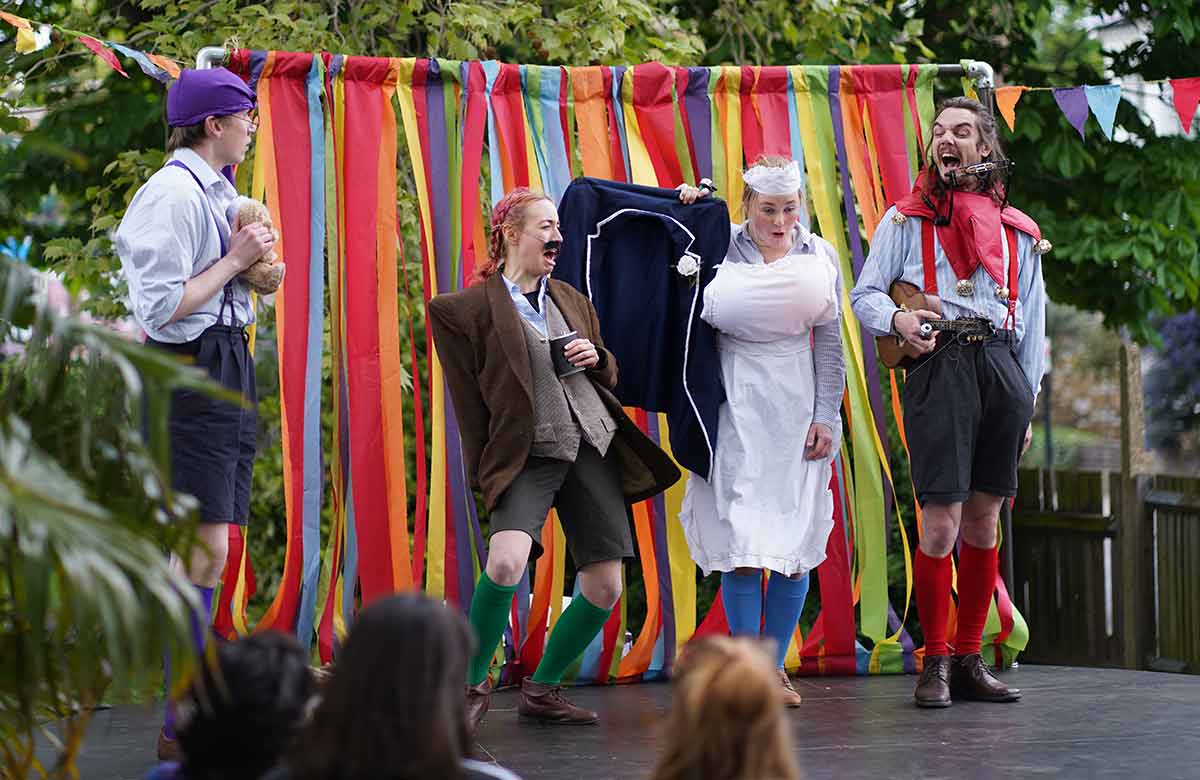 George Attwell-Gerhards, Roisin Brehony, Bronte Tadman and Eddie Mann in Twelfth Night at Oasis Farm Waterloo, London