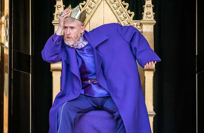 Adam Gillen as King Henry VIII in Henry VIII at Shakespeare’s Globe. Photo: Marc Brenner
