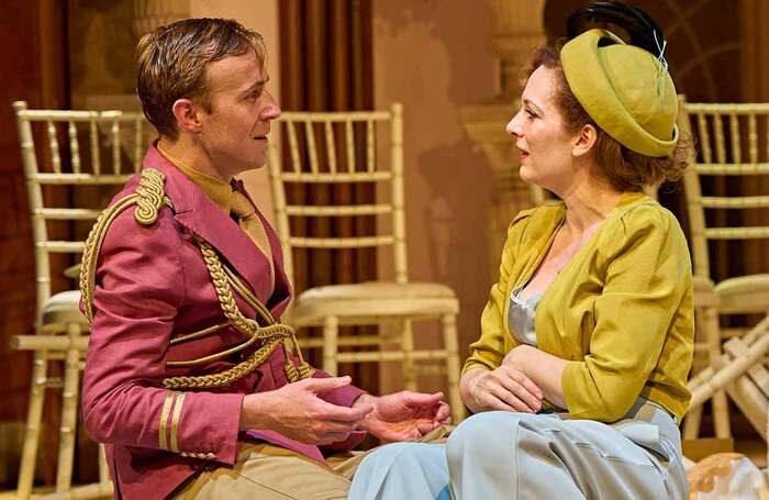 John Heffernan and Katherine Parkinson in Much Ado About Nothing at the National Theatre. Photo: Manuel Harlan
