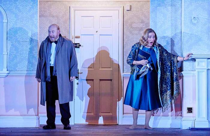 Adrian Scarborough and Sophie Thompson in The Clothes They Stood Up In at Nottingham Playhouse. Photo: The Other Richard