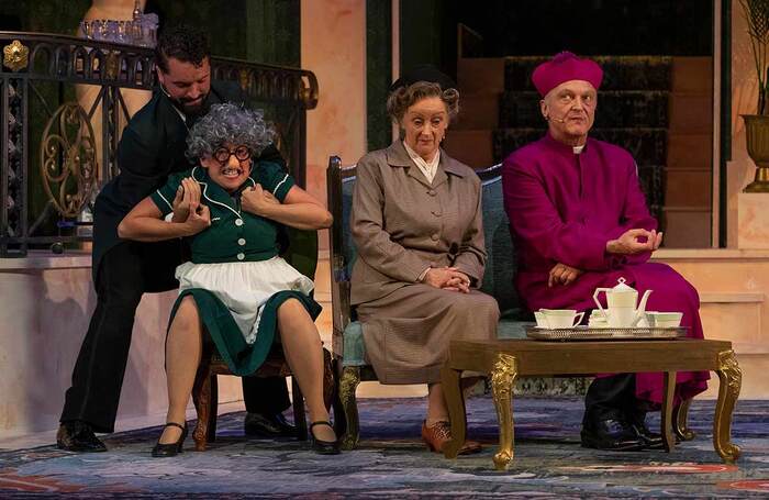 Zain Salim, Keddy Sutton, Eithne Browne and David Benson in The Scousetrap at Liverpool Royal Court Theatre. Photo: Jason Roberts Photography
