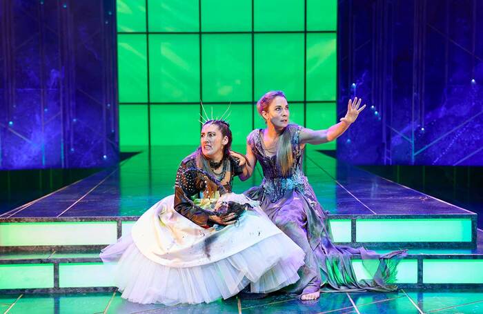 Leah Gaffey and Nia Roberts in A Midsummer Night’s Dream at the Sherman Theatre, Cardiff. Photo: Mark Douet
