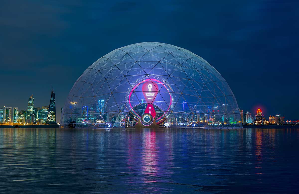 FIFA World Cup Qatar 2022 official countdown clock in Doha, Qatar. Photo: Shutterstock