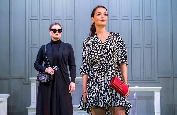 Lucy May Barker and Laura Dos Santos in Vardy V Rooney: The Wagatha Christie Trial at Wyndham's Theatre, London. Photo: Tristram Kenton