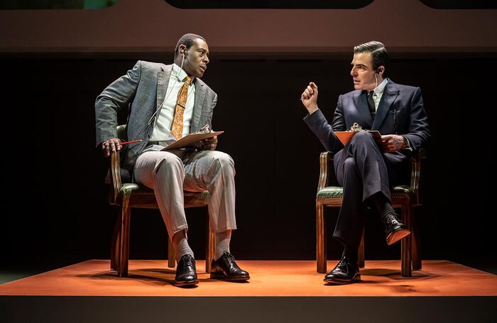 David Harewood and Zachary Quinto in Best of Enemies at Noël Coward Theatre, London. Photo: Johan Persson