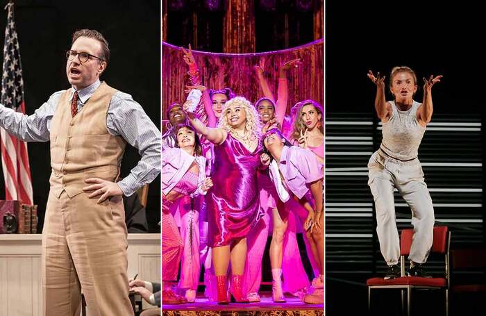 Rafe Spall in To Kill a Mockingbird (Photo: Marc Brenner); Courtney Bowman  in Legally Blonde (Photo: Pamela Raith); and Sophie Melville in Iphigenia in Splott (Photo: Jennifer McCord)