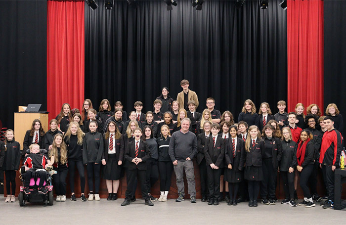 Richard Jordan with students at Hethersett Academy, where he delivered a masterclass on pursuing a career in the arts. Photo: Inspiration Trust