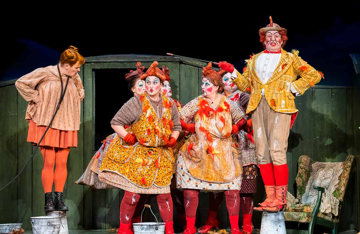 The cast of Opera North's Cunning Little Vixen at Leeds Grand Theatre. Photo: Tristram Kenton