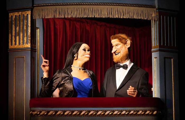 Puppets of Meghan and Harry in Idiots Assemble – Spitting Image Saves the World: Live on Stage. Photo: Mark Senior