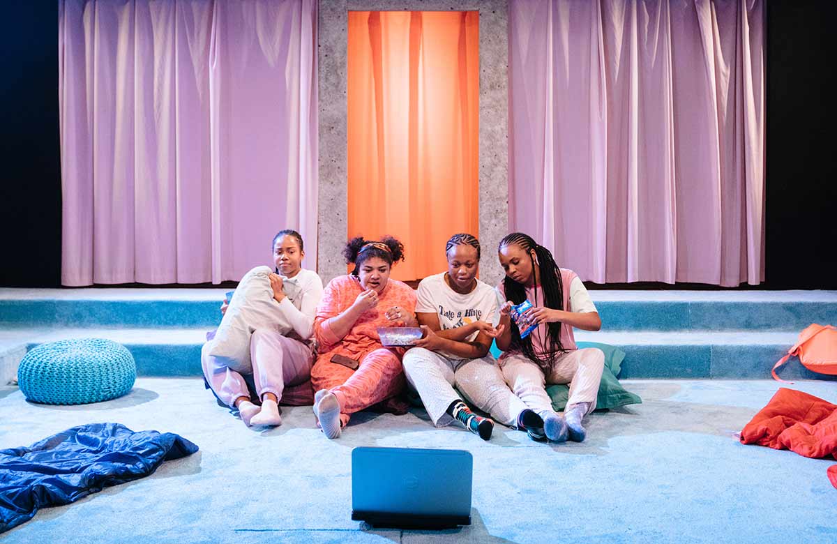 Shayde Sinclair, Amber Grappy, Bukky Bakray and Aliyah Odoffin in Sleepova at the Bush Theatre, London. Photo: Helen Murray