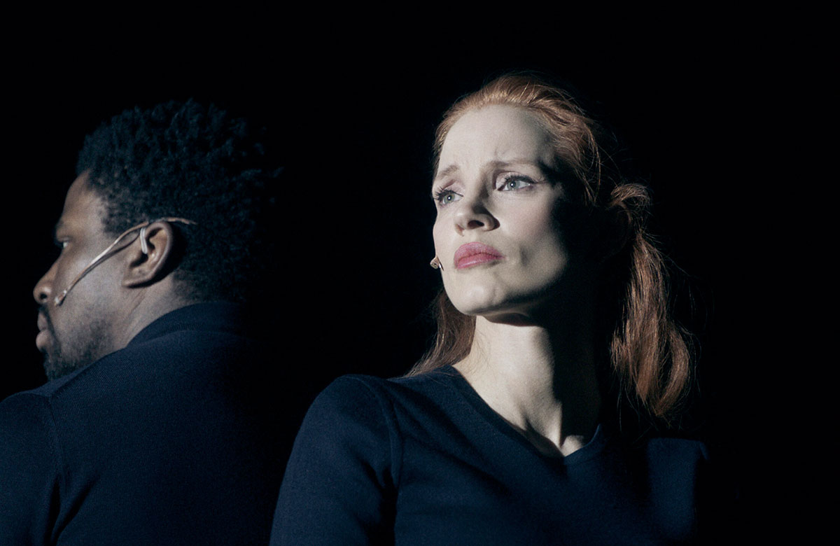 Okieriete Onaodowan and Jessica Chastain in A Doll’s House at Hudson Theatre, New York