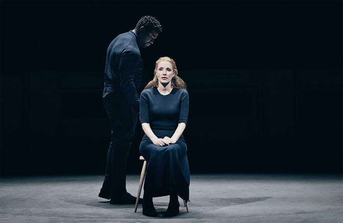 Jessica Chastain and Okieriete Onaodowan in A Doll’s House at Hudson Theatre, New York. Photo: Emilio Madrid