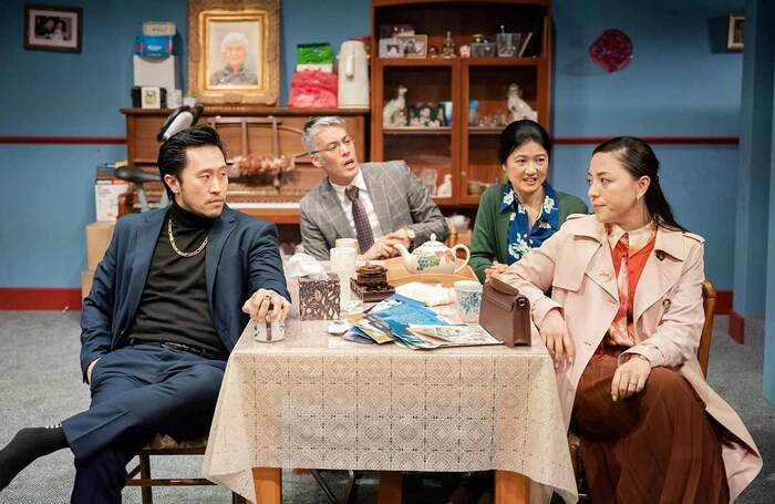 Arthur Lee, Stephen Hoo, Jennifer Lim and Sara Chia-Jewell in Worth at the Arcola Theatre, London. Photo: Ikin Yum