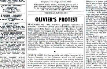 Laurence Olivier’s plea to Russia – 50 years ago in The Stage