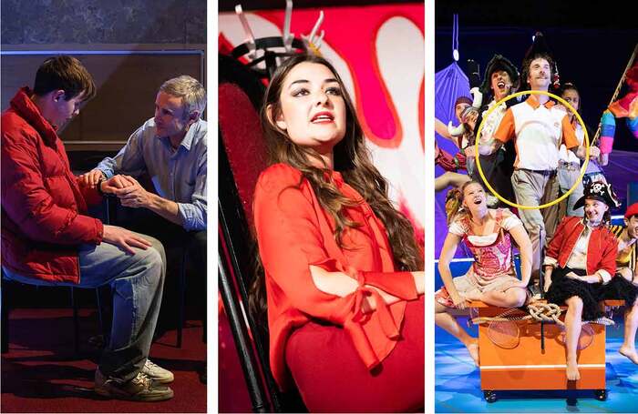 Cal MacAninch and Ben Ewing in ChildMinder; Rehanna MacDonald in Bloodbank; and the cast of Pirates! Photos: Jane Hobson/Tommy Ga-Ken Wan/Alastair More