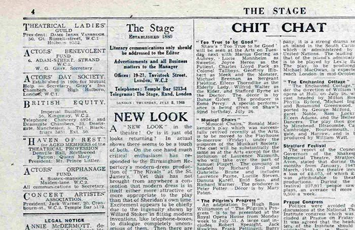 Clipping from the July 8, 1948 edition of The Stage