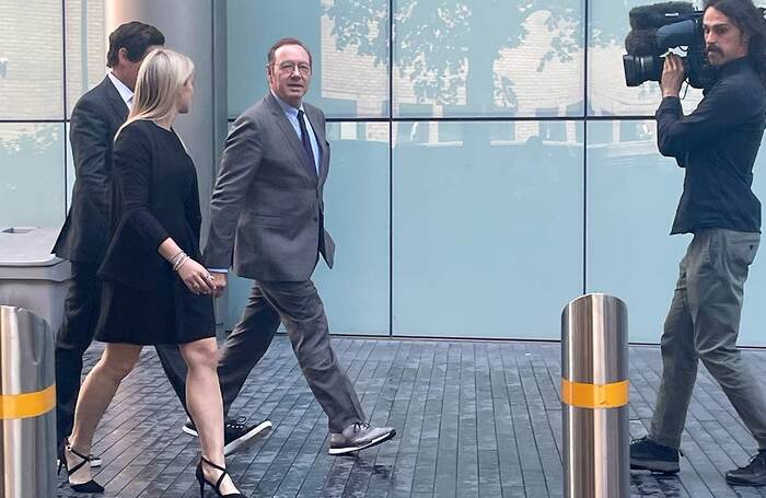 Kevin Spacey leaving Southwark Crown Court at lunchtime on July 17. Photo: The Stage