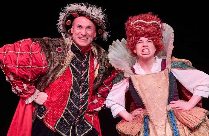 Neal Foster and Emma Swan in Horrible Histories: Terrible Tudors at Garrick Theatre, London. Photo: Mark Douet