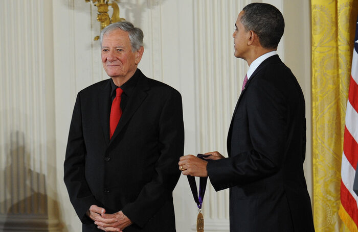 Robert Brustein receiving the National Medal of Arts from President Obama in 2010. Photo: Ruth David