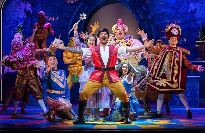 Duncan James (centre) and the company of Beauty and the Beast at Lyceum Theatre, Sheffield. Photo: Sam Taylor