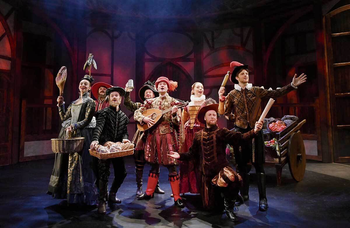 The cast of English Theatre Frankfurt’s current show, Something Rotten!. Photo: Martin Kaufhold