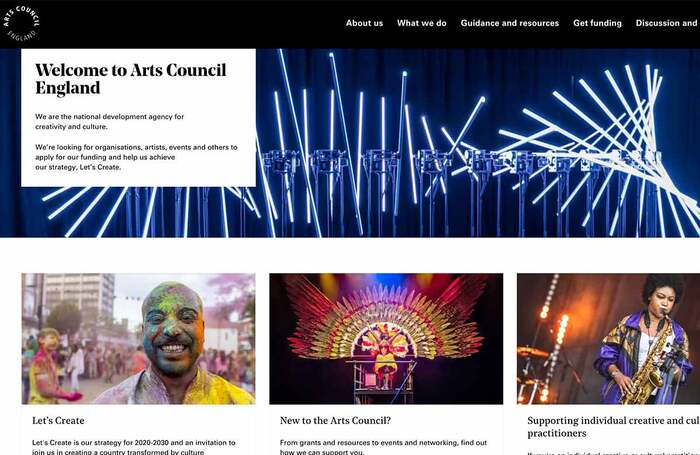Arts Council England website screenshot (artscouncil.org.uk)