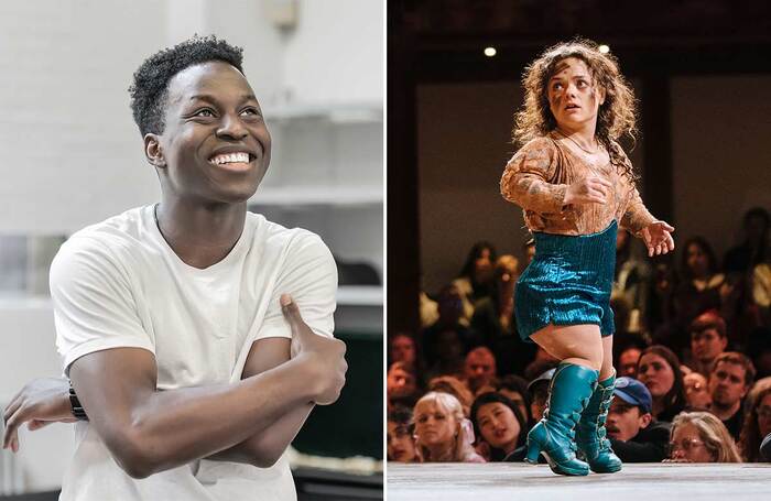 Toheeb Jimoh in Romeo and Juliet at London's Almeida Theatre; Francesca Mills in A Midsummer Night's Dream at Shakespeare's Globe. Photos: Marc Brenner/Helen Murray